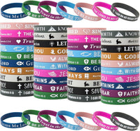 Bible Verse Bracelets – 80 Pcs Bulk Jesus Silicone Wristbands – Fun for Kids & Family - Retro Color