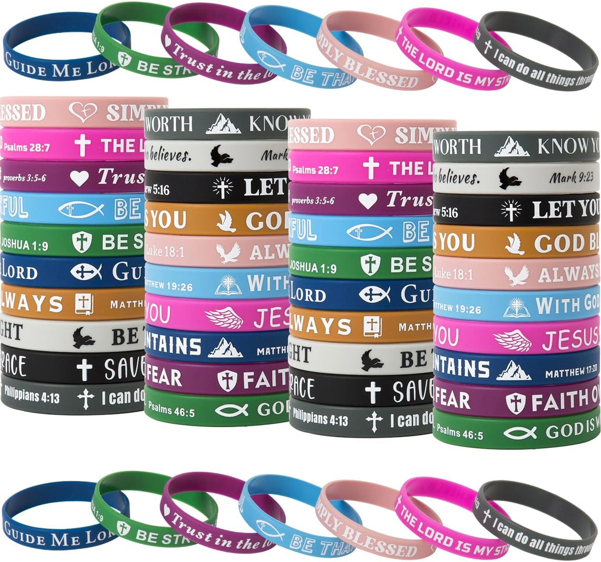 Bible Verse Bracelets – 80 Pcs Bulk Jesus Silicone Wristbands – Fun for Kids & Family - Retro Color