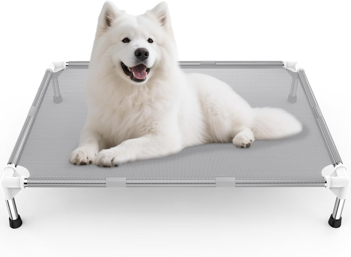 Elevated Dog Bed with Teslin Cooling Fabric, Lightweight Dog Cot - L-Gray