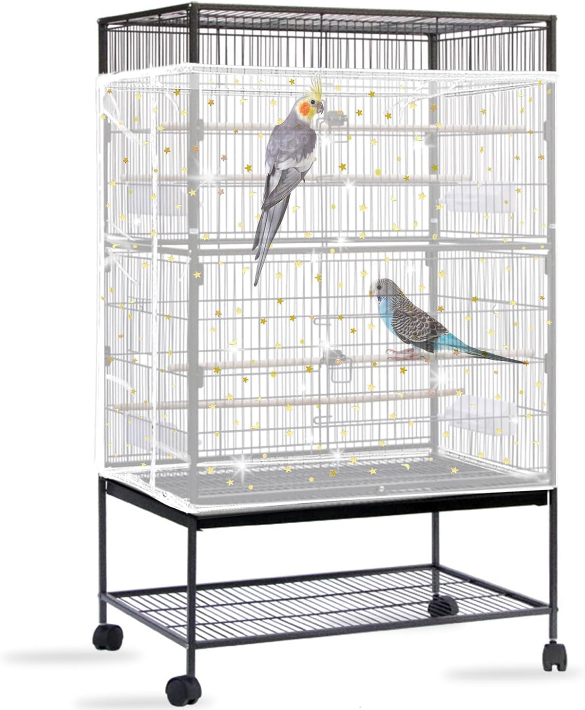 Bird Cage Seed Catcher, Large Bird Cage Cover - White, Sequins Star