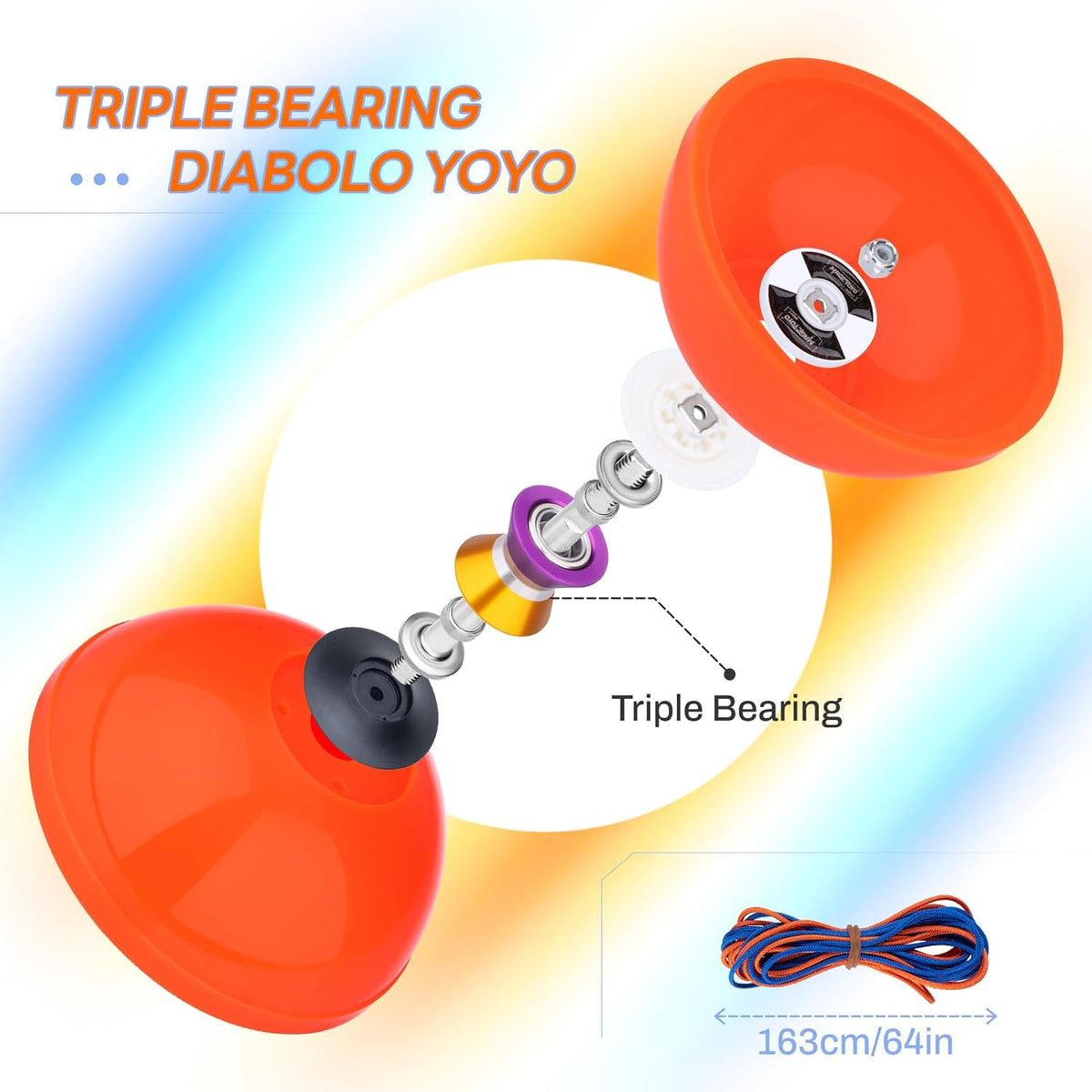 CHEE MONG MD01 triple bearing Chinese yoyo diabolo in blue and white with carbon sticks - view 8