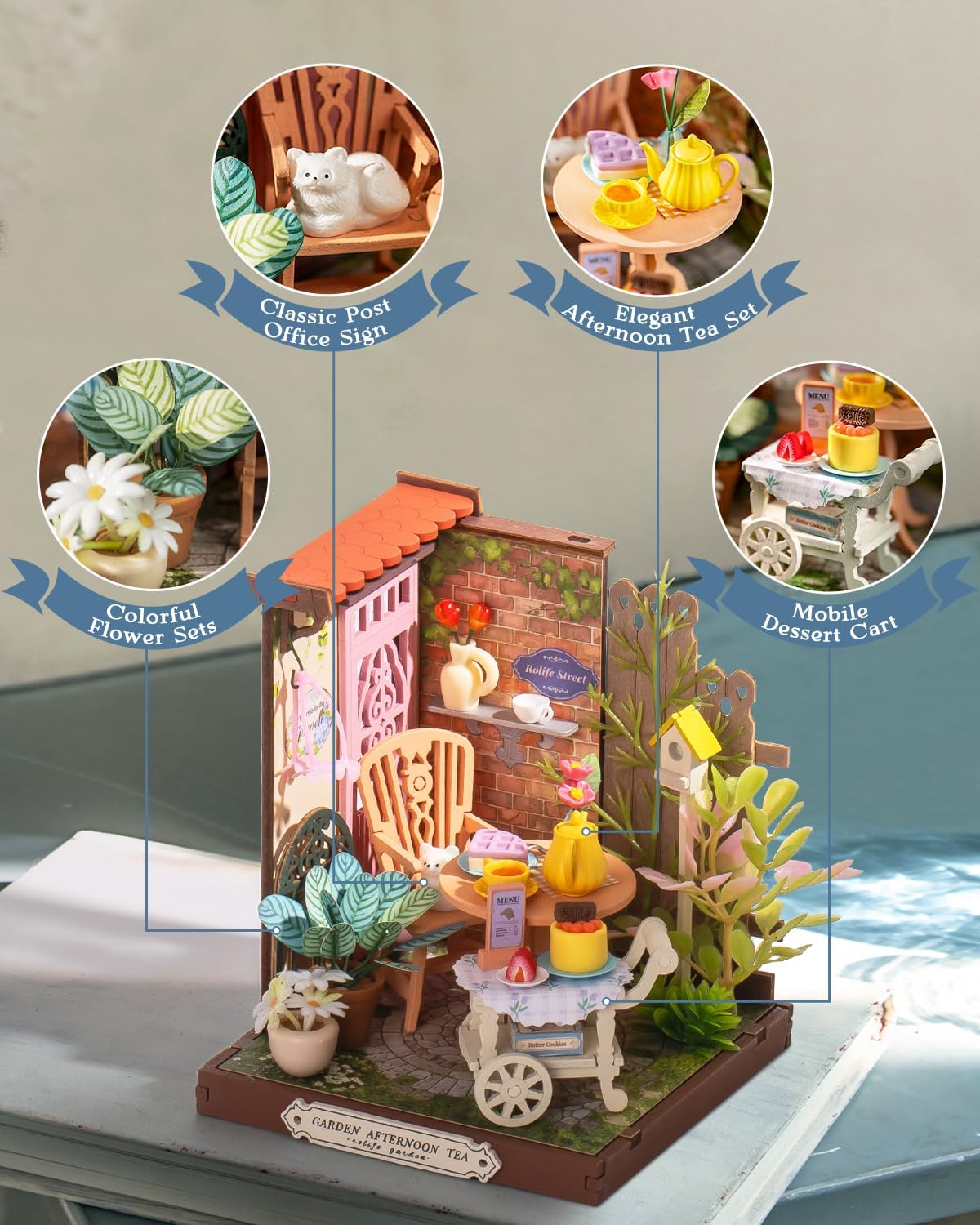 Rolife Tipsy Cat Bar DIY miniature kit, layered mini bar scene for a bookshelf - view 24