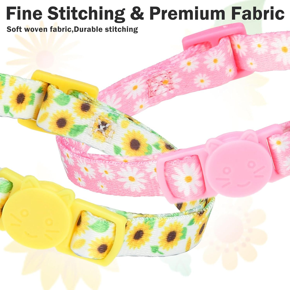 Cat Collar Breakaway, Soft Kitten Collar with Bell, Daisy - Spring Flower (Pack of 3) - image 3