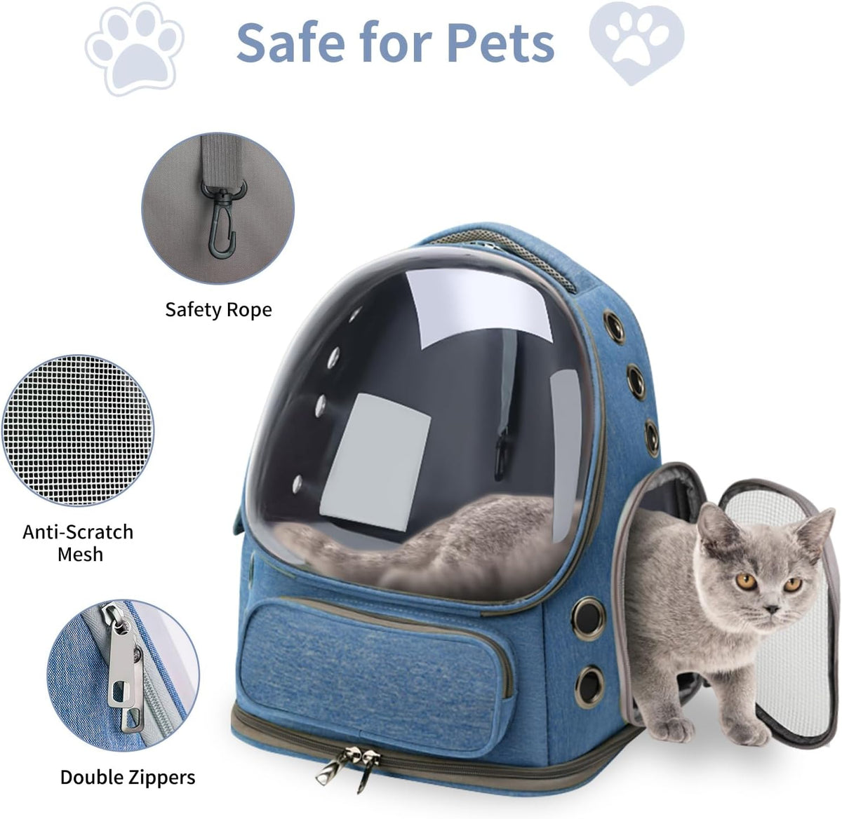 Cat Backpack Carrier for Cats and Small Dogs - Blue / Large - image 4