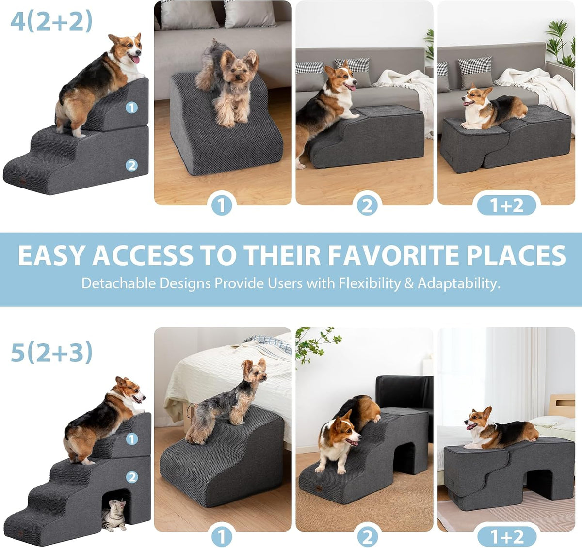 Garnpet Dog Stairs for Couch Sofa and Chair - Fleece 4-Step / Dark Grey - image 2