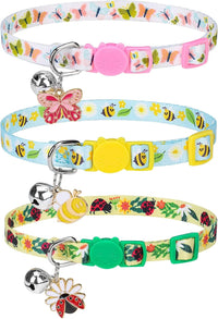 PUPTECK Halloween Cat Collar Breakaway with Bells, Kitten Outfit – Essentials for Cats - Pink&Yellow&Green / NECK (7.87"-11.8")