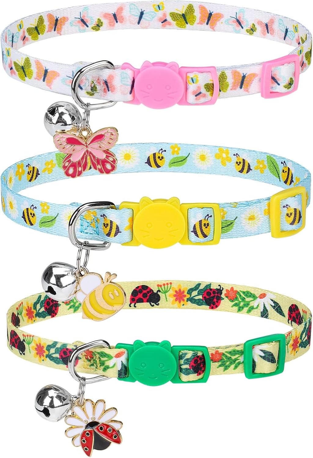 PUPTECK Halloween Cat Collar Breakaway with Bells, Kitten Outfit – Essentials for Cats - Pink&Yellow&Green / NECK (7.87"-11.8")