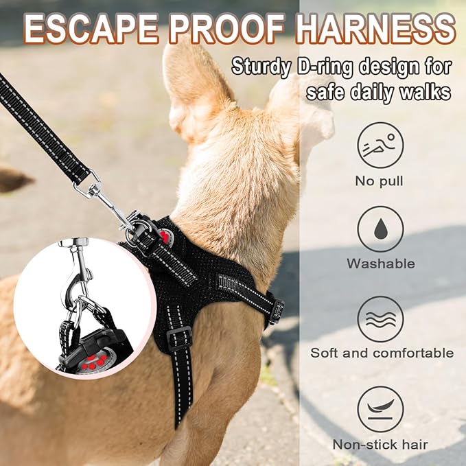 Dog Harness Step in Dog Vest Harness, Reflective Adjustable Puppy No Pull Harness Breathable Soft for Small and Medium Dogs Cats, Black, XS