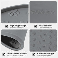 Silicone Pet Food Mat - Waterproof Dog & Cat Feeding Mat with High Lip to Prevent Spills & Protect - Grey - image 3