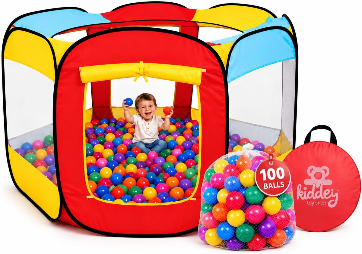 Kiddey kids play tent with 100 colorful balls, mesh windows and pop-up frame - view 2