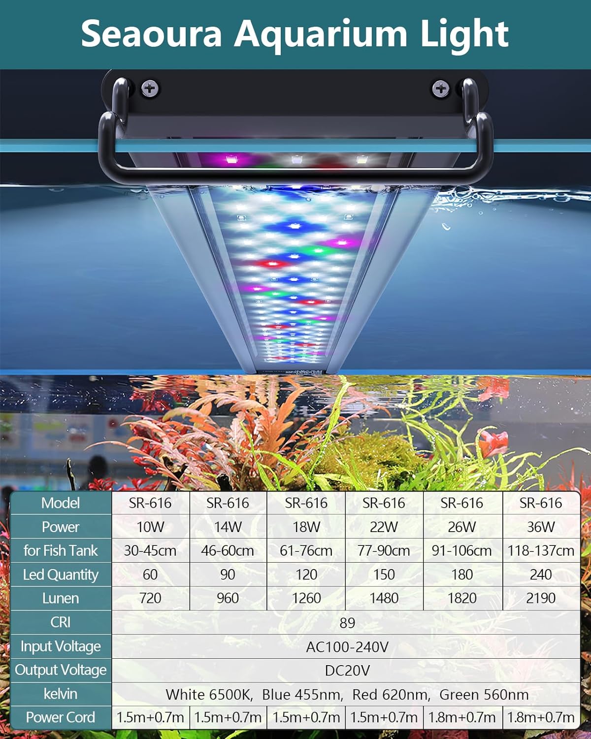 SEAOURA Led Aquarium Light for Plants-Full Spectrum Fish Tank Light - for 36-42 inch tank - image 3