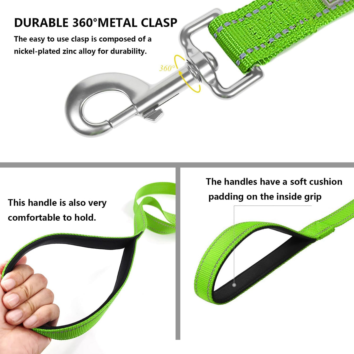 6 FT Basic Dog Leash for Medium Dogs - Refl Green / Medium : 3/4" x 6 FT - image 4