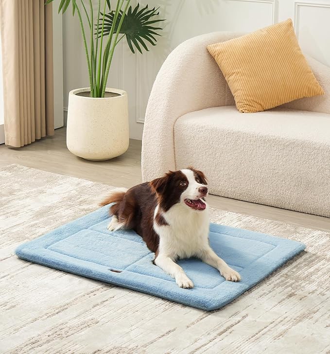 Made4Pets Dog Crate Pad Bed for Large Dogs, Washable & Reversible, Anti-Slip Kennel Mat for Cozy Sleeping, Soft Fluffy Dog Bed for Indoor & Outdoor Use, 41"x29", Blue