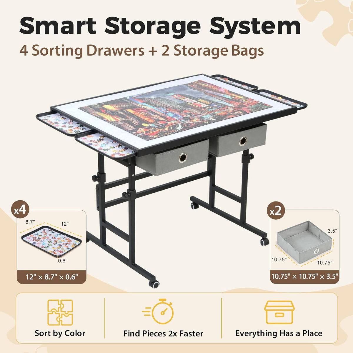 BuilderButler Puzzle Table 1500 Pieces with Wheels - Metal Frame / Medium - image 3
