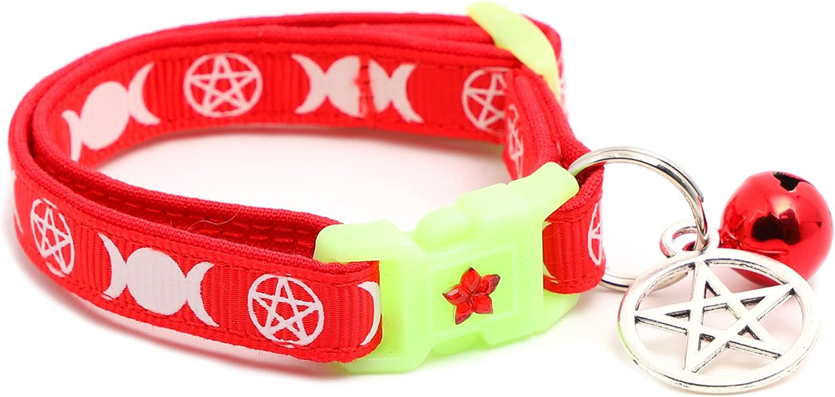 Wicca Cat Collar with Occult Charm & Bell - Small(10lbs & Less) / Red
