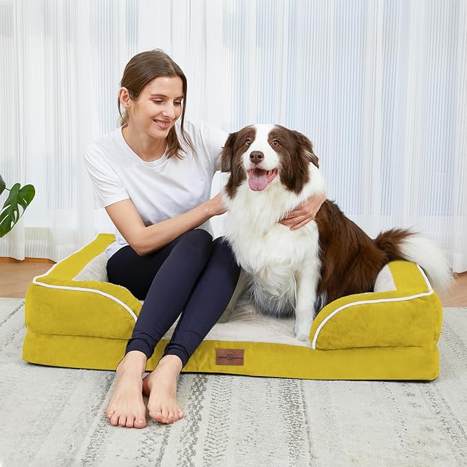 Comfort Expression Medium Dog Beds Waterproof Orthopedic Foam Dog Sofa Beds for Medium Large Dogs Comfy Pet Bed with Washable Removable Cover & Non-Slip Bottom(Medium,Spicy Mustard)