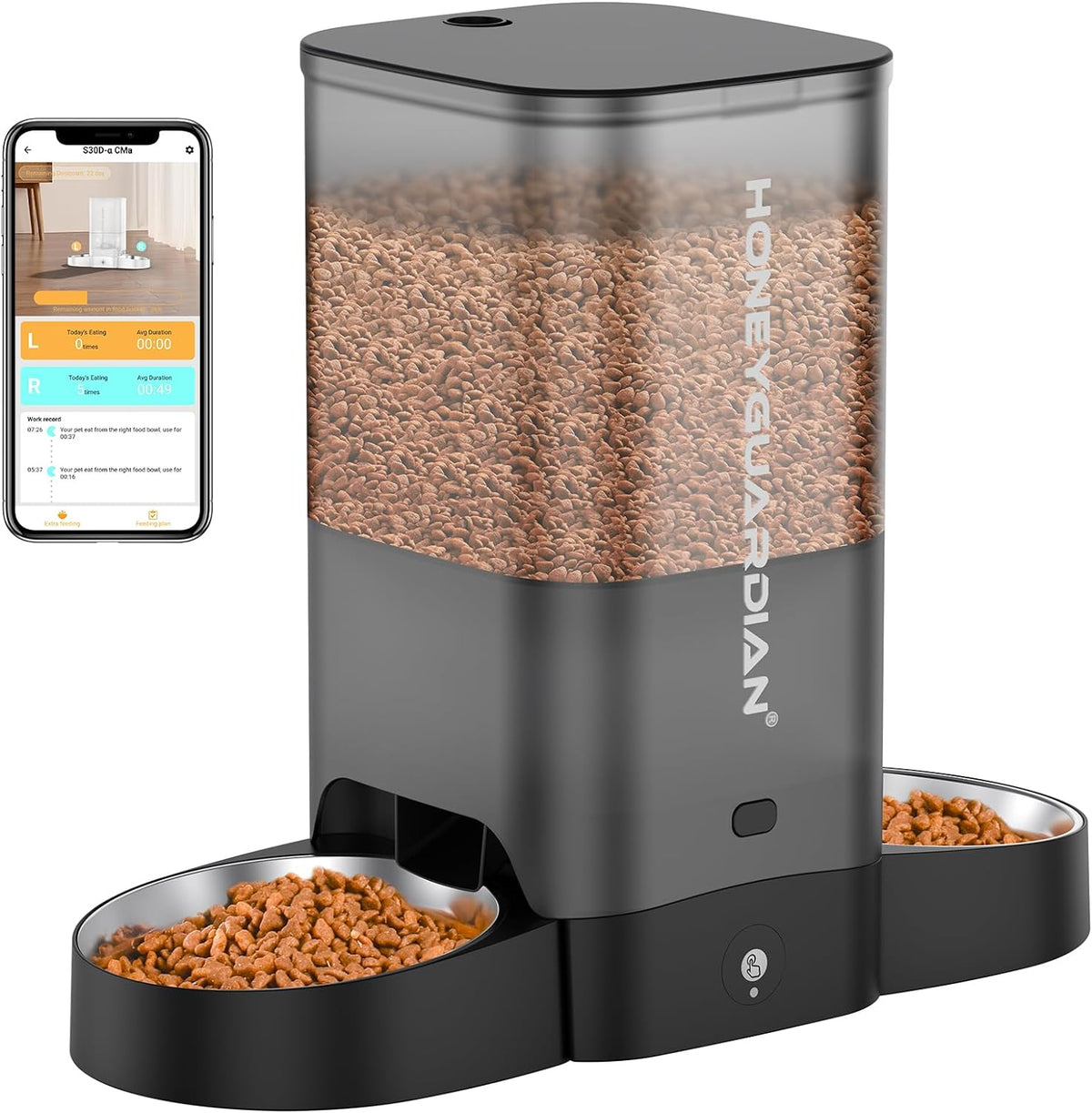 HoneyGuaridan Automatic Cat Feeder for 2 Cats - 5L WIFI