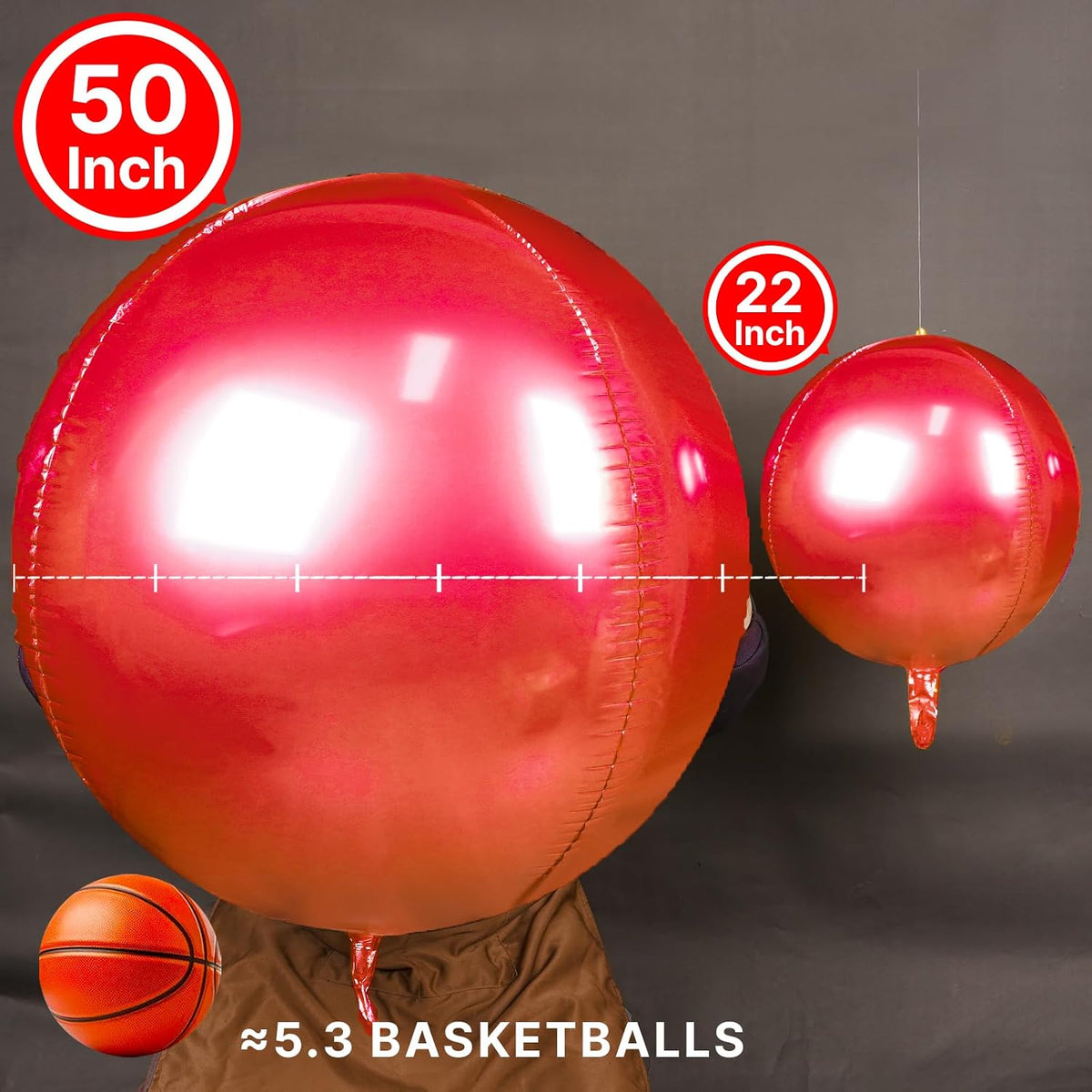 PartyWoo Metallic Silver Foil Balloons 20pcs Large Round Giant 4D - Red / 3 PCS-50 INCH - image 2