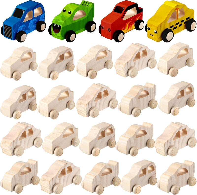 Chivao unfinished wooden cars, 24 paintable DIY toy cars in 4 styles including bus and truck