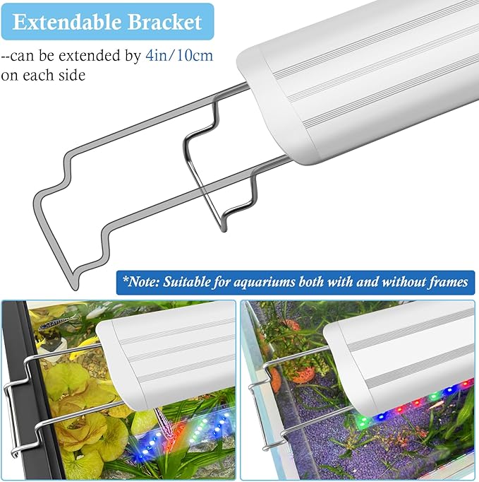 HITOP 16-24in Full Spectrum LED Aquarium Light with Timer, Auto 24/7 Lighting Cycle& 10-Level Brightness Adjustment, Fish Tank Light for Plant Growth, with Extendable Brackets