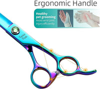 Fenice Peak Green Dog Grooming Scissors Set Straight Thinning Curved and Chunker Shears 4PCS Kit with Simulated Emerald Screw 440C Trimming Shears Durable and Sharp