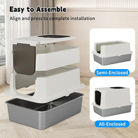 RIZZARI Stainless Steel Cat Litter Box, Enclosed Top-Entry Design, Large Capacity High-Sided Leak Proof Litter Pan for Cats, Easy Clean Pet Toilet (Beige, with Cat Litter)