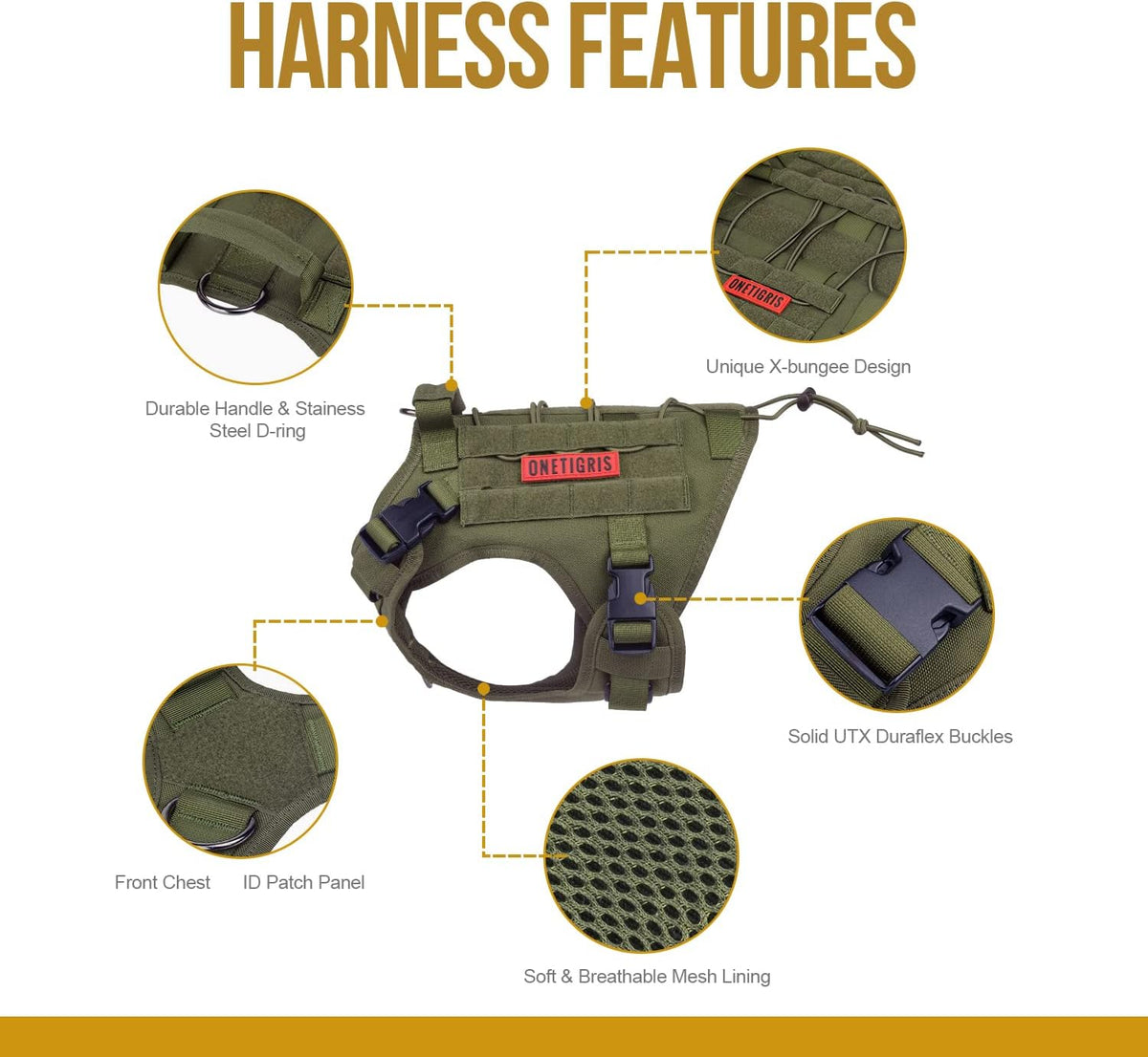 OneTigris Tactical Dog Harness No-Pull Service Vest for Medium Large - X-Large / Green - image 4