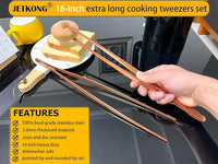 JETKONG 2 Pcs 16-Inch Extra-Large Kitchen Tweezers and Tongs - Giant Stainless Steel Food Tweezers - Rose Gold