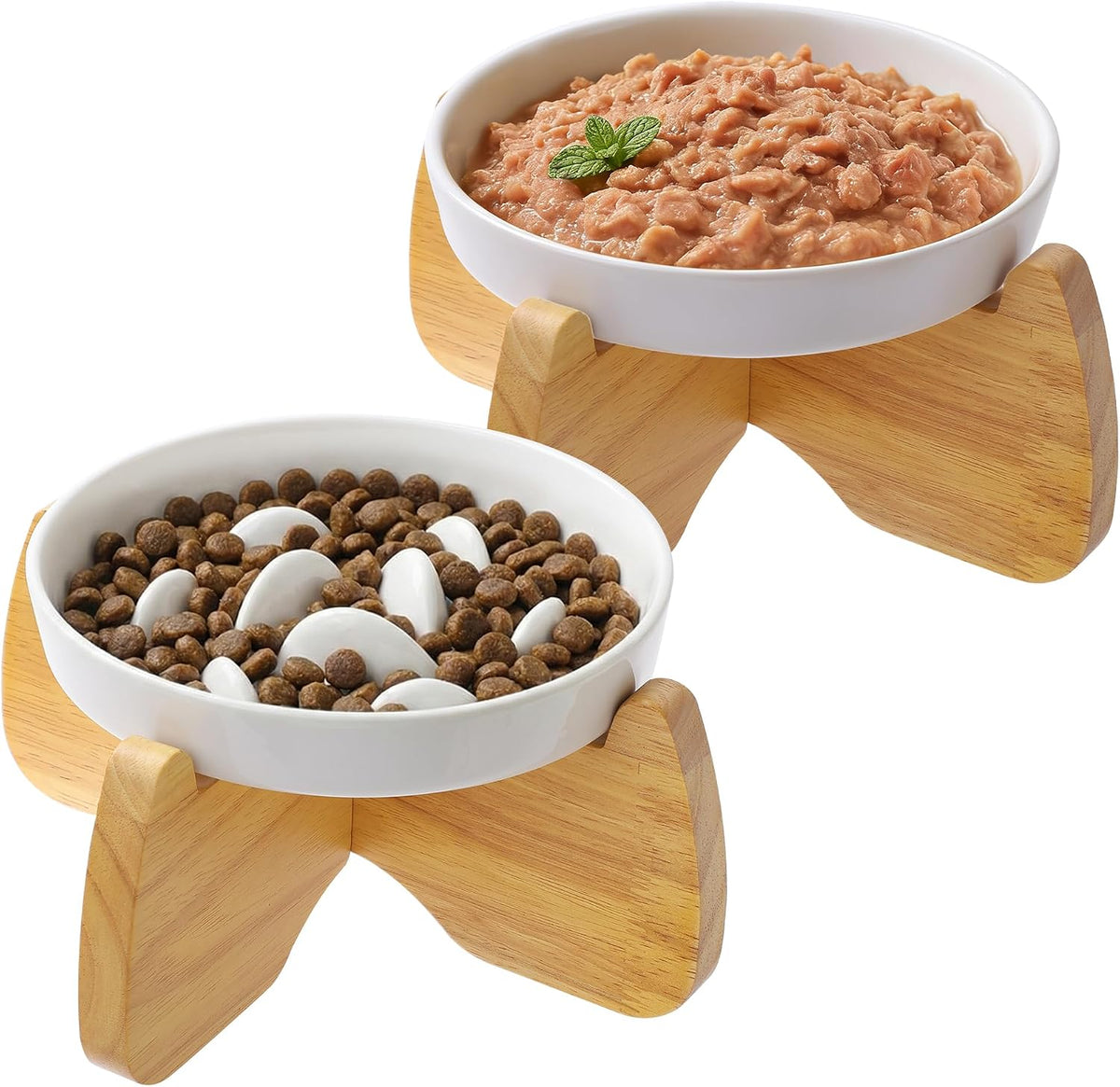Ceramic Slow Feeder Cat Bowl 6.3" Wide – Essentials for Cats - Raised Flat Bowl & Slow Feeder Bowl