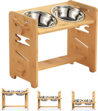 Elevated Dog Bowls, Raised Dog Bowl Stand Adjustable Small - Bamboo / Medium / Without Mat