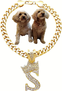 Initial Letter Cuban Chain Dog Chain Pet Chain Pet, Cat - S / 12"