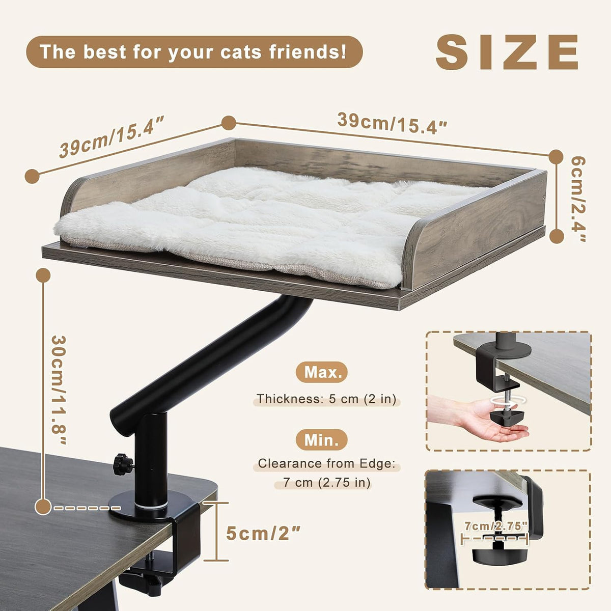 PAWZ Road Cat Desk Bed 360°Rotating Supports to 50 Lbs Cozy Nest - Gray / Wooden - image 2