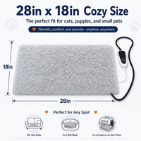 Pet Heating Pad for Cats with Normally Open Function - Grey Plush / 28.0"L x 18.0"W - image 2