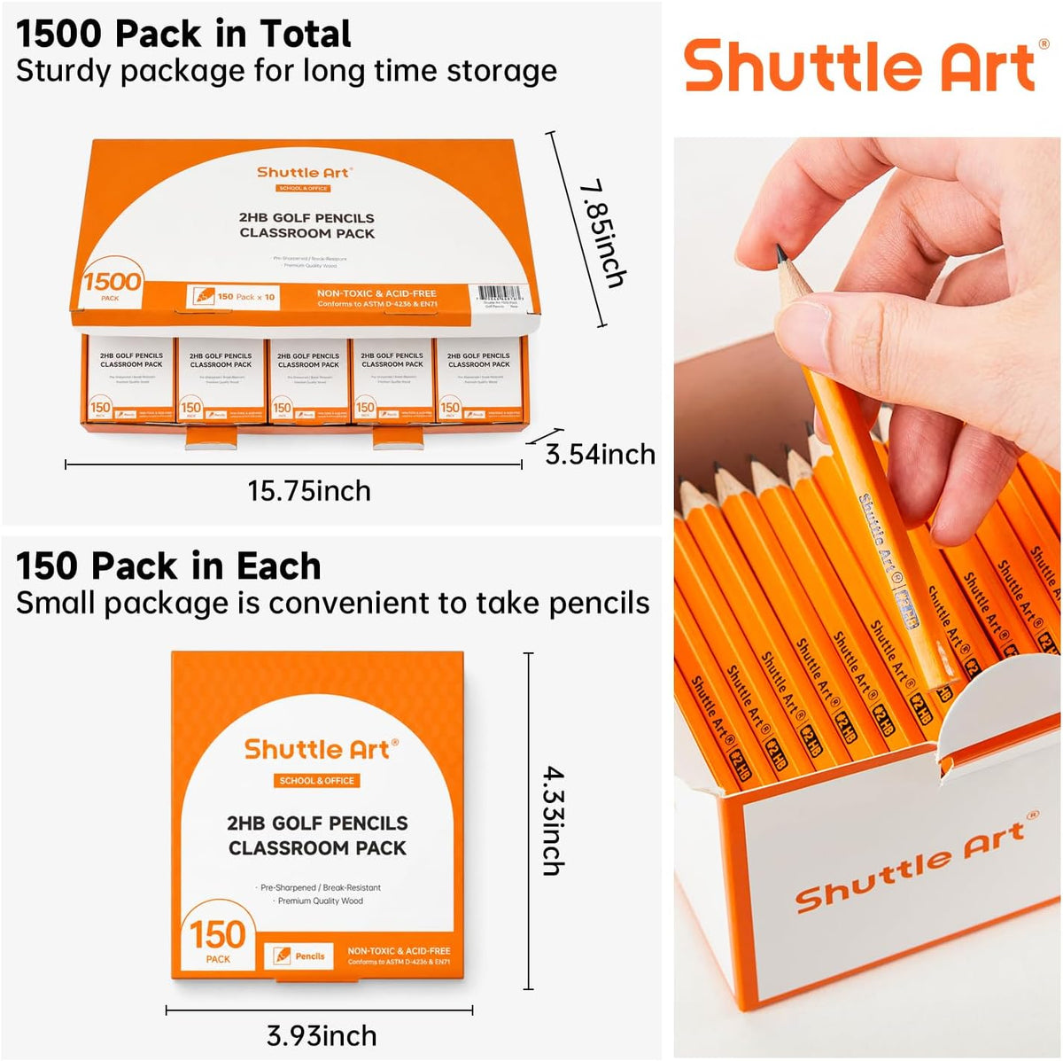Shuttle Art 360 Pack #2 HB Golf Pencils - Yellow / 1500 - image 3