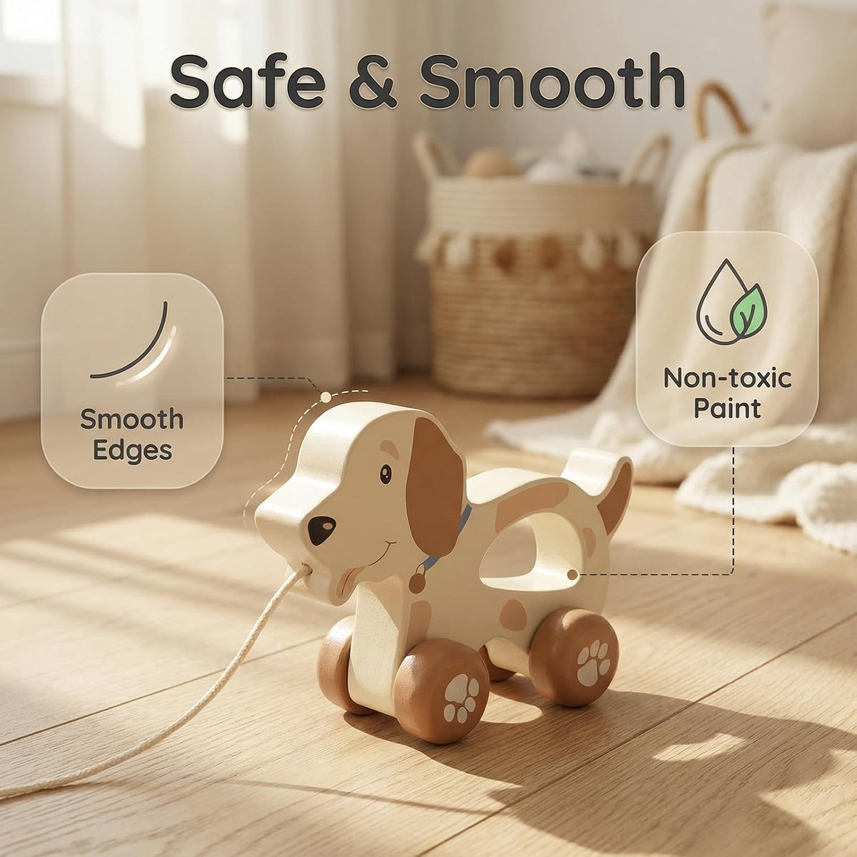 Baby Toys Car,Wooden Pull Along Toy for Toddlers 1 2 3 Year Olds – Fun for Kids & Family - Cute Dog - image 2