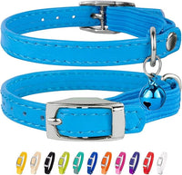 CollarDirect Leather Cat Collar, Kitten Collar with Removable Bell Black Blue Red Orange Lime Green (6-7 Inch, Light Blue)