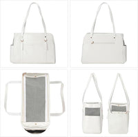 Dog Carrier Purse, Fashion Leather Pet Carrier with Pockets, Airline Approved Soft Sided Dog Carrying Bag for Puppy Cat Dog White
