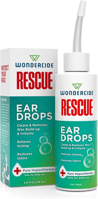 Wondercide Rescue - Ear Drops for Pets - Cleans and Removes Wax Build-Up and Irritants for Dogs and Cats - Relieves Itching and Redness with Pure Hypochlorous - 4 oz