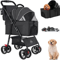 3 in 1 Pet Dog Stroller for Small Medium Dogs 10-50 lbs - Black