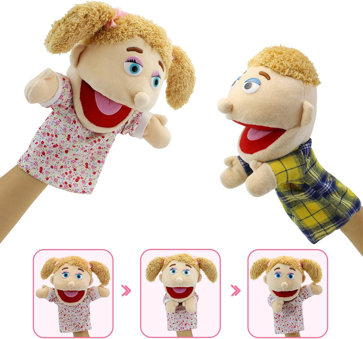 Family Hand Puppets,Puppets for Kids Role Paly Family Members 13.4 INCH Multi-Ethnic Puppets Plush - Big F-girl - image 4