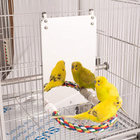 7 inch stainless steel bird mirror with colorful rope perch for cages - view 4