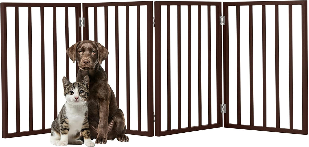 Pet Gate, 4-Panel Indoor Foldable Dog Fence for Stairs, Hallways - Brown / 4 Panel