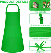 5 Pack Kids Apron Adjustable Children Apron with 2 Pockets Children - Green / 10 - image 3