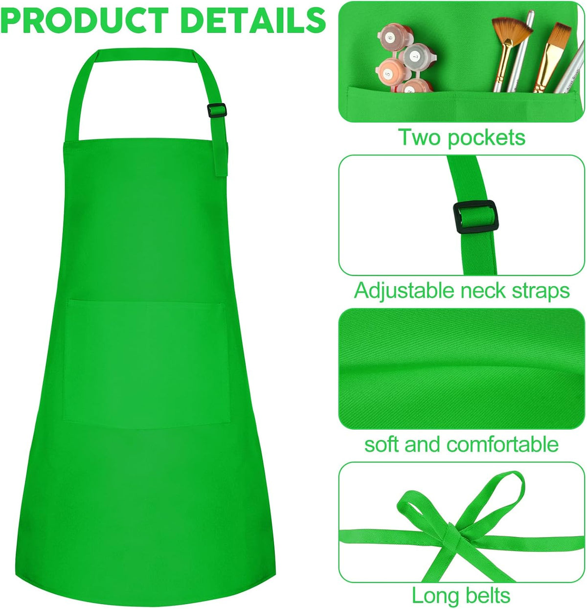 5 Pack Kids Apron Adjustable Children Apron with 2 Pockets Children - Green / 10 - image 3