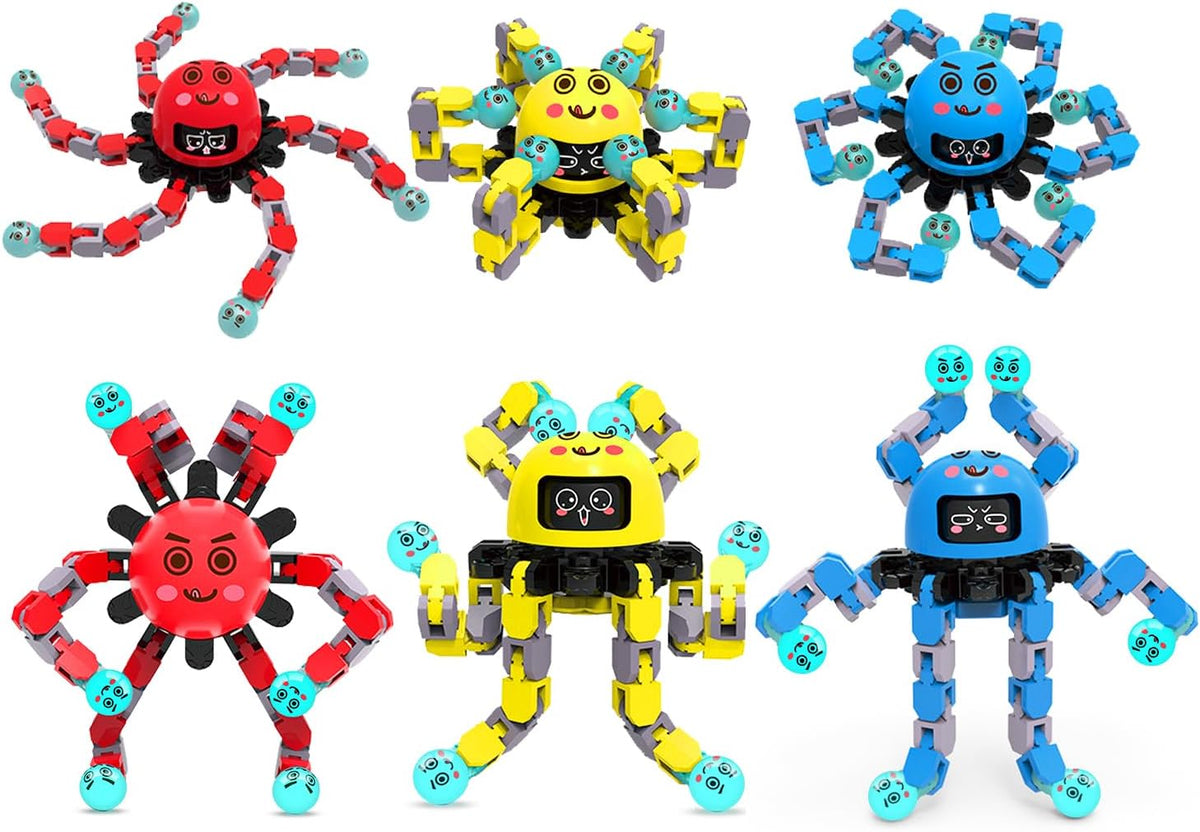 Transformable Fidget Spinner Toys for Kids and Adults - 2 Yellow+2 Blue+2 Red
