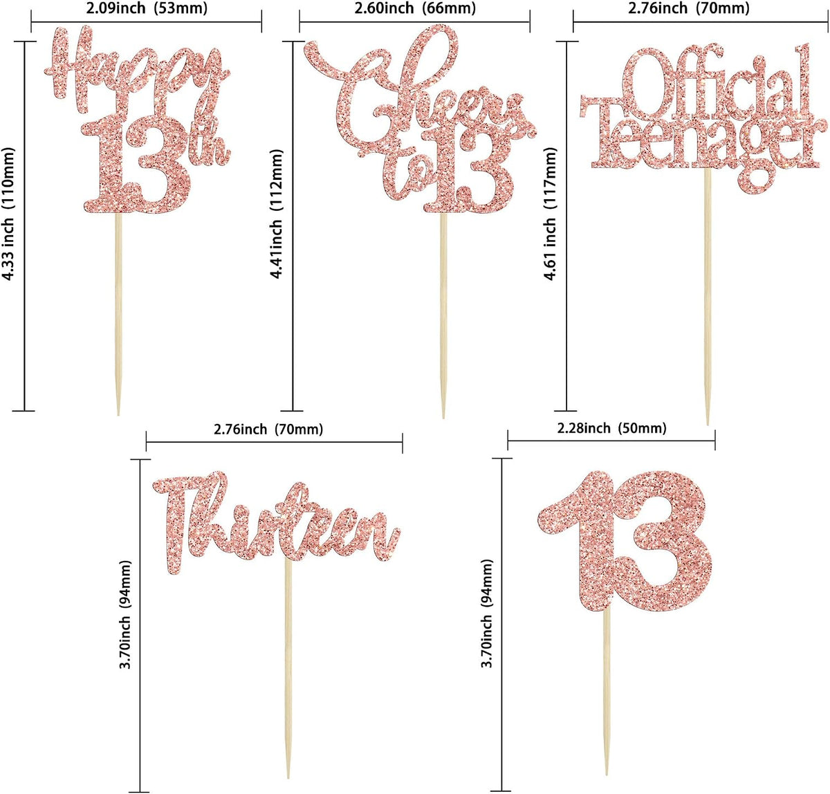 30 Pack Happy 80th Birthday Cupcake Toppers Gold Glitter Eighty - 13th / Rose Gold - image 2