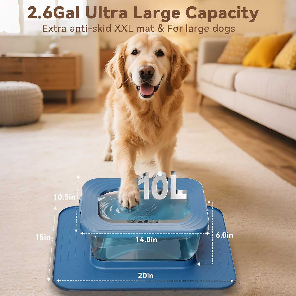 10L No Spill Dog Water Bowl Stainless Steel for Messy Drinkers – Essentials for Dogs - Blue - image 2
