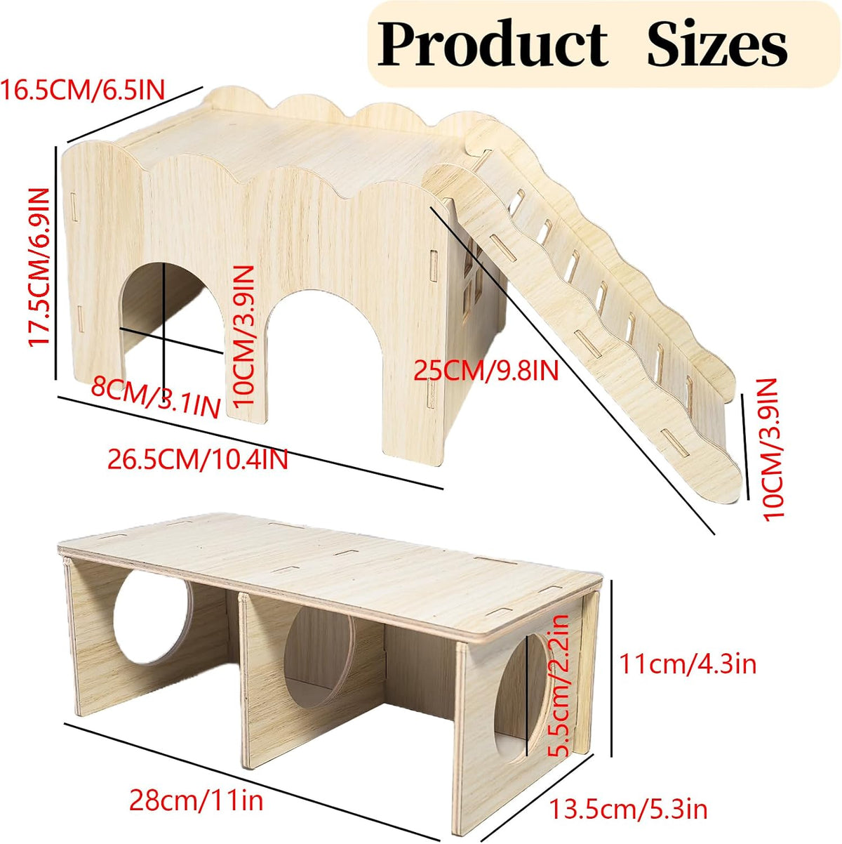 Wooden Hamsters 2-Chamber Hideout-Tunnel Multi Chamber Exploring Toy - L+L - image 2