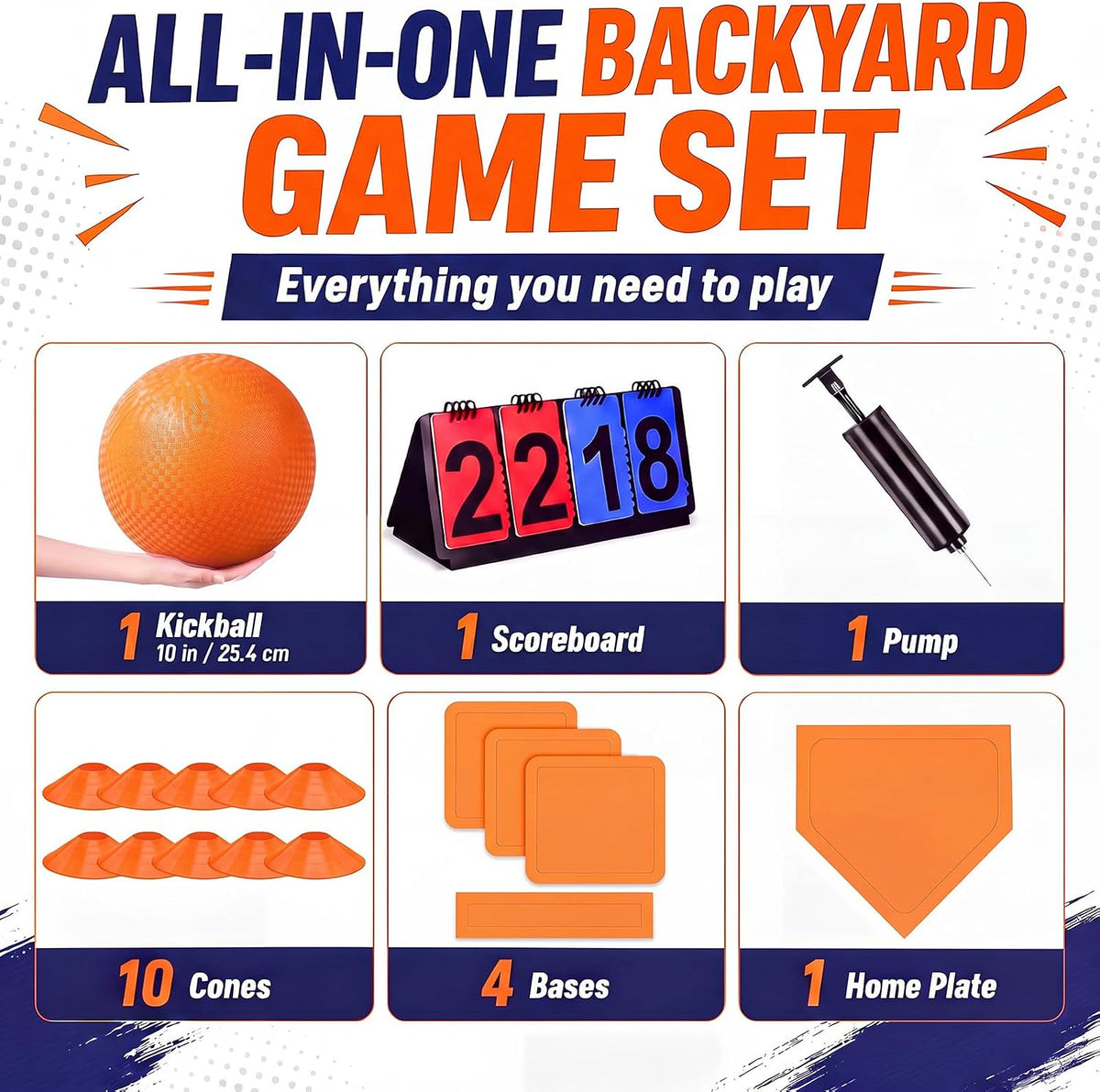 Jenaai blue kickball set with 10 inch ball, rubber bases, cones, scoreboard and pump - view 17