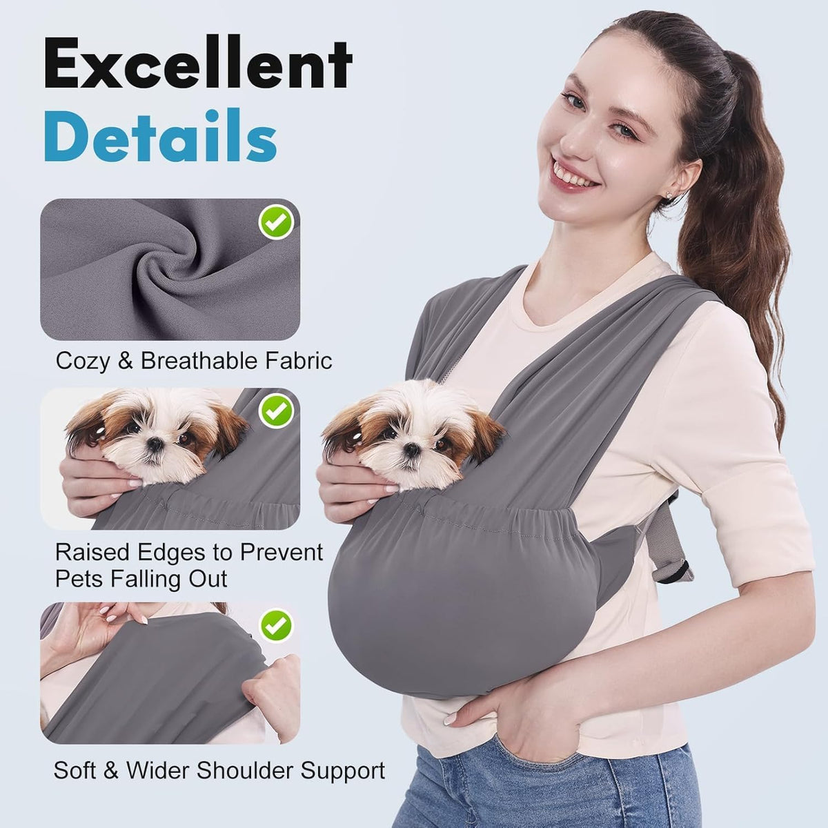 Supet Dog Sling Carrier for Small Pet - Grey / Regular - image 4